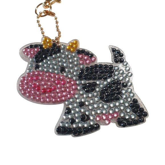 Cow Bling Keychain Bookbag Luggage Charm Sparkly Acrylic Rhinestone Clasp Gift - Picture 4 of 5
